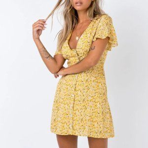 Princess Polly Same Same Mini Dress Yellow Floral